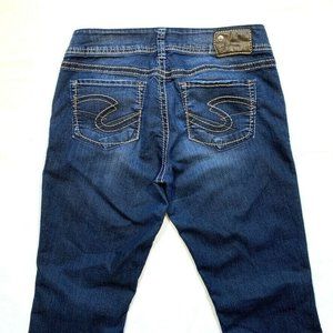 Silver Suki Capri Jeans Women 29 Stretch Embroidered Faded Dark Distressed Denim